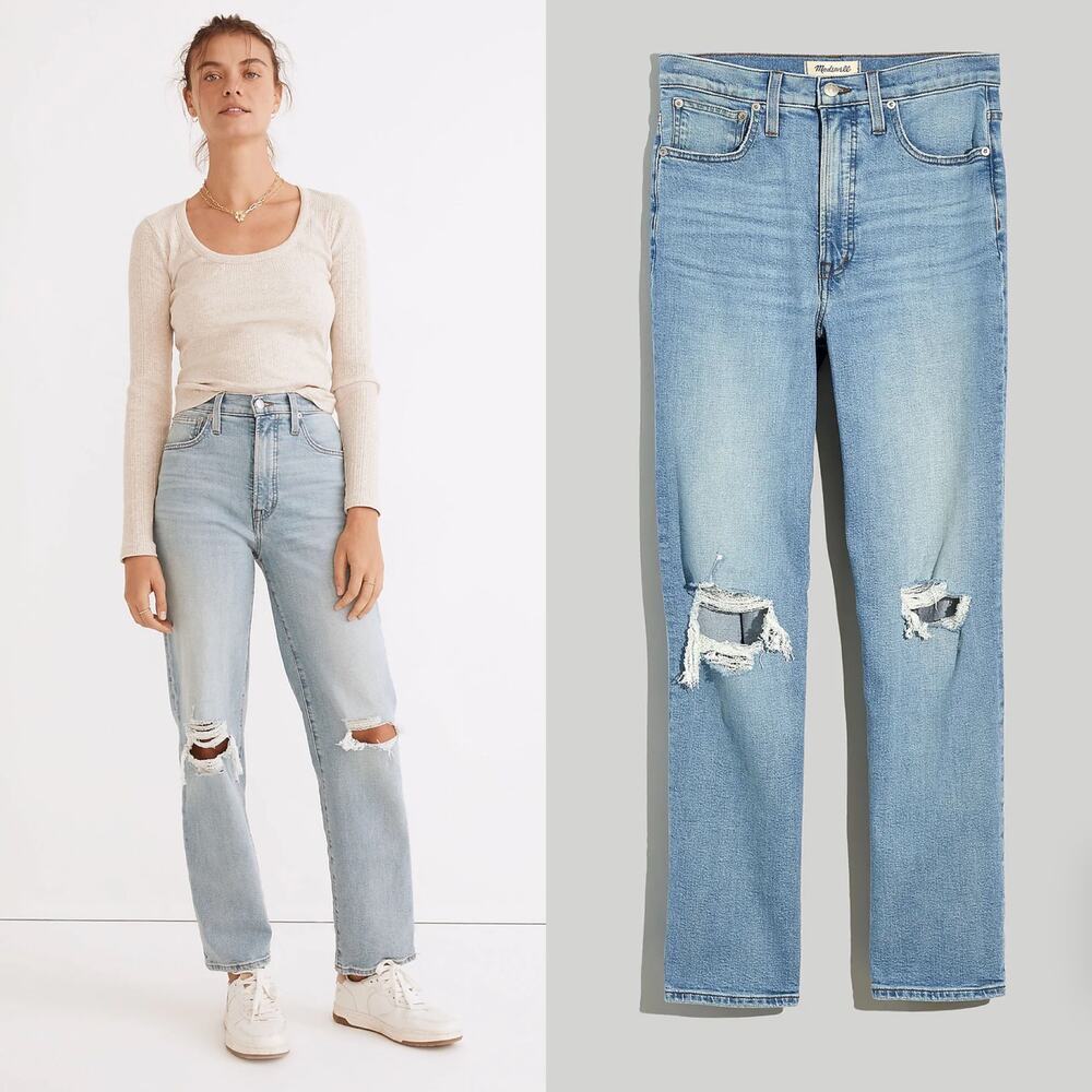 NWT Madewell The Perfect Vintage Straight Jean Distressed Light Danby Wash US 29